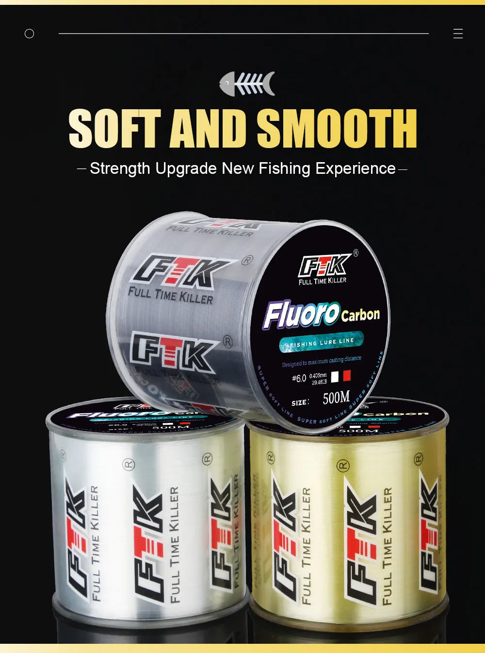 300m 500m Fluorocarbon Coating Fishing Line