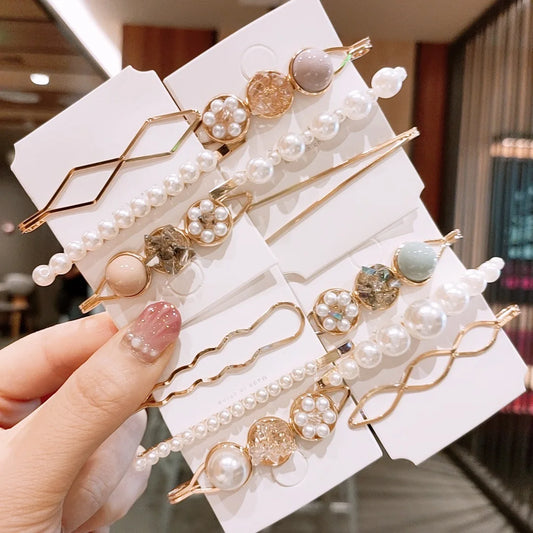 Pearl Rhinestone Hair Clip for Women Crystal Bangs