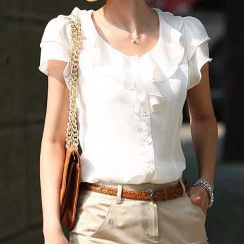 Chiffon Short Sleeve Female Blouse Shirt