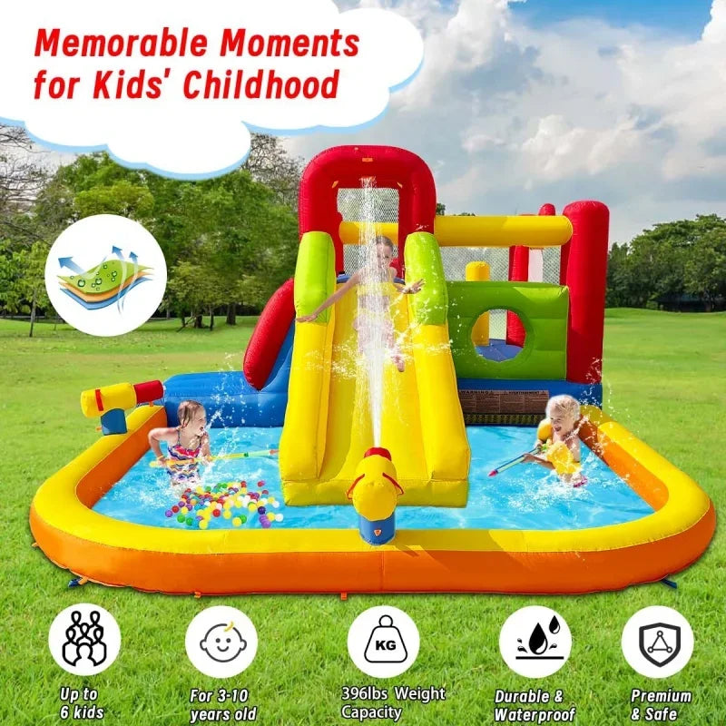 Inflatable Water Park with Slide, Splash Pool