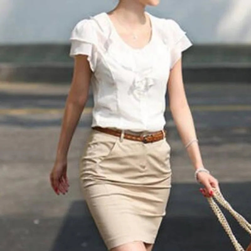 Chiffon Short Sleeve Female Blouse Shirt