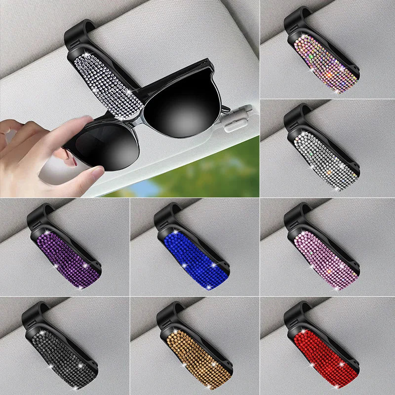 Sun Visor Mount Sunglasses Clip Holder Rhinestone Bracket Portable Sunglasses Car Crystal Clip Decoration Accessories Women Gift