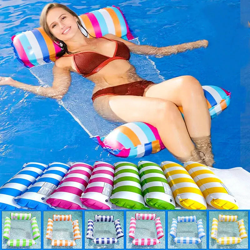 Summer Swim Inflatable Floating Water Mattresses Hammock Stripe Lounge Chairs Pool Water Sports Toys Floating Mat Pool Toys Kids