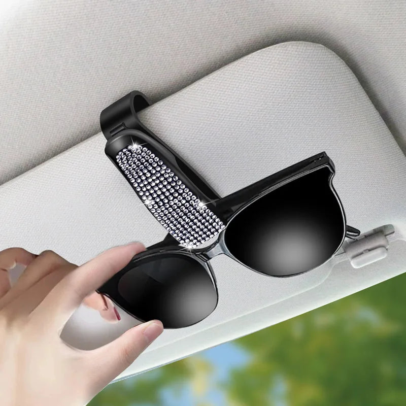 Sun Visor Mount Sunglasses Clip Holder Rhinestone Bracket Portable Sunglasses Car Crystal Clip Decoration Accessories Women Gift