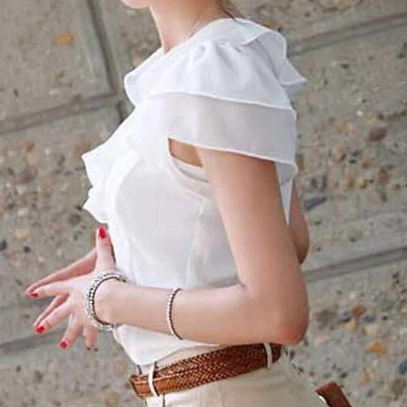 Chiffon Short Sleeve Female Blouse Shirt