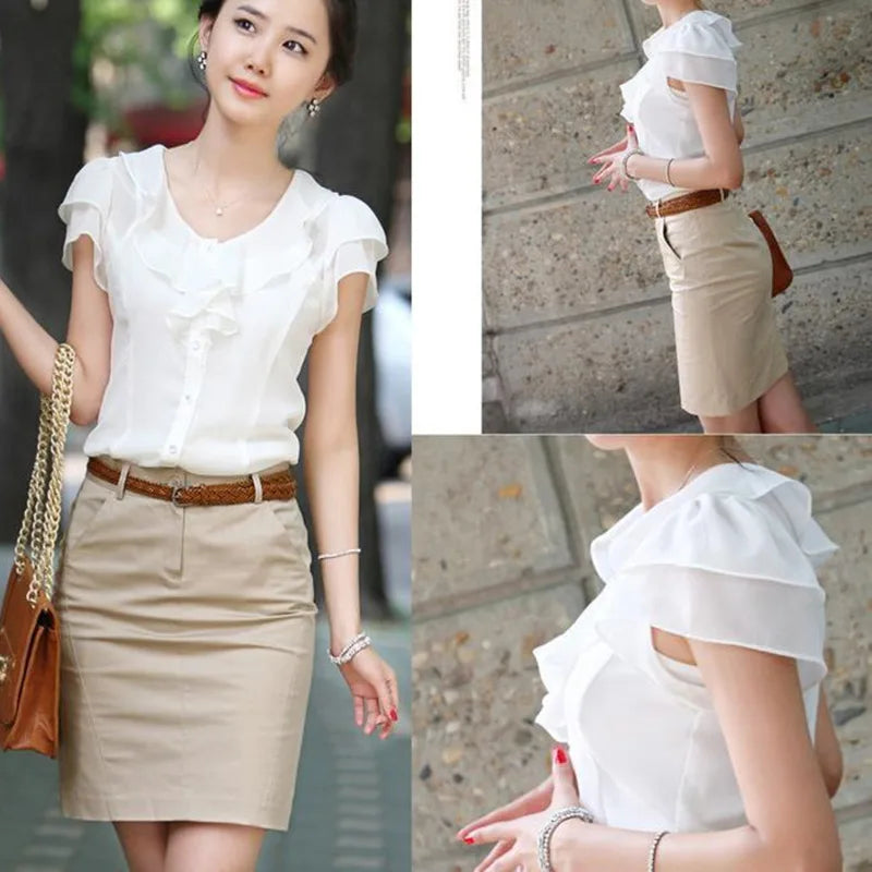 Chiffon Short Sleeve Female Blouse Shirt