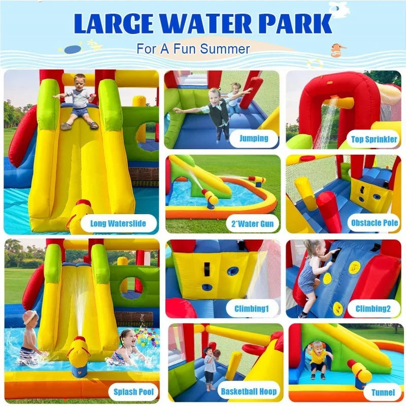 Inflatable Water Park with Slide, Splash Pool